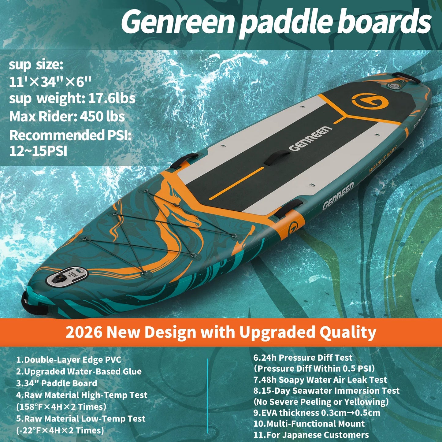Quashley Inflatable Stand Up Paddleboard Ultra Stable With Three Fins