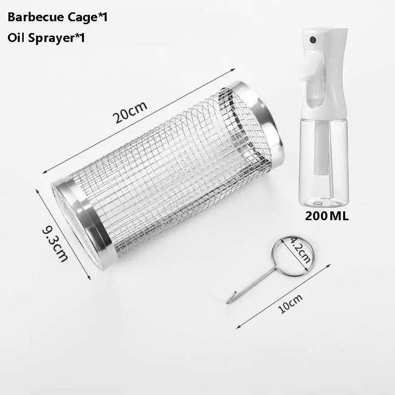 Rolling Grill Basket Stainless Steel Removable Wooden Handle