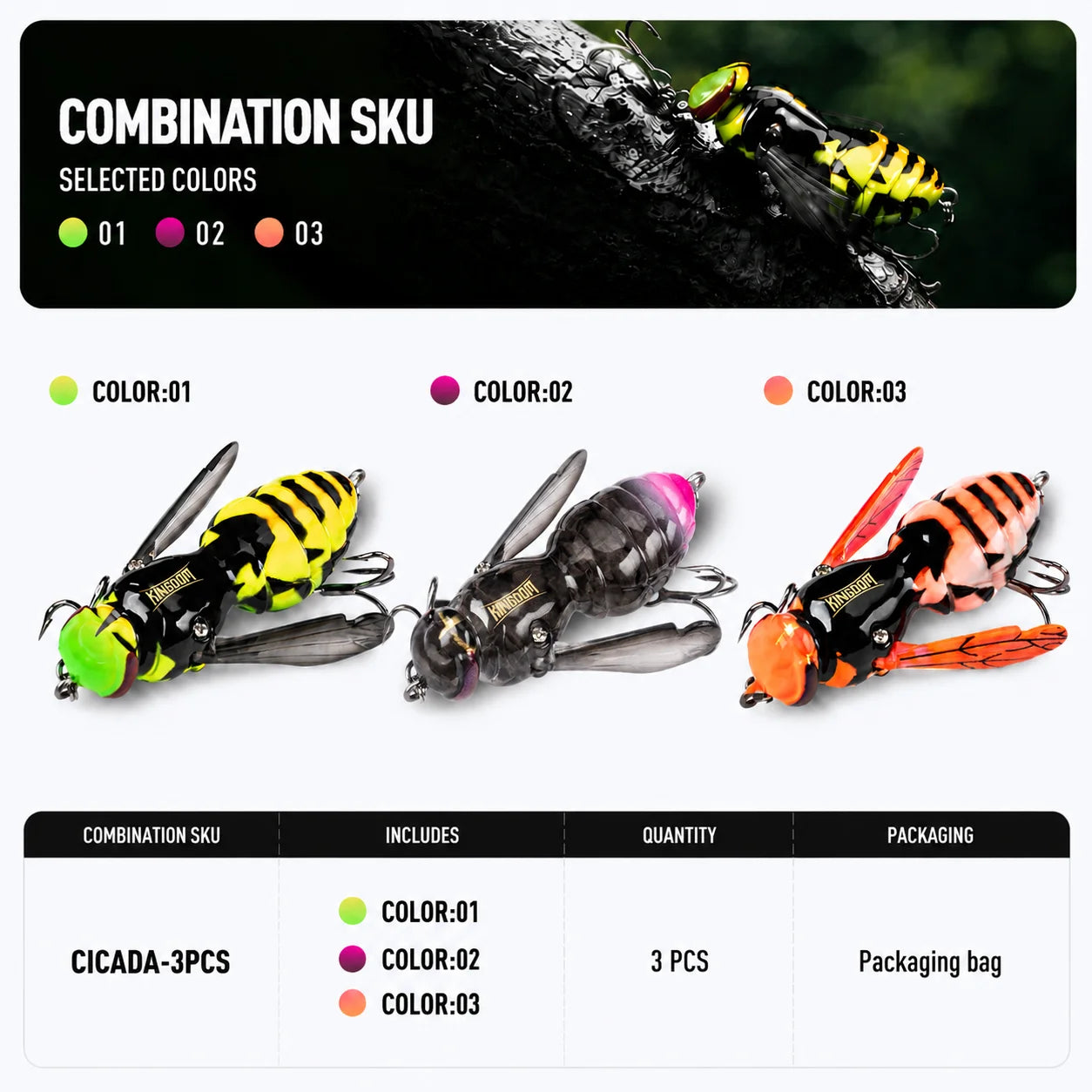 Kingdom Floating Wasp Bait 3pcs Fishing Lures Topwater
