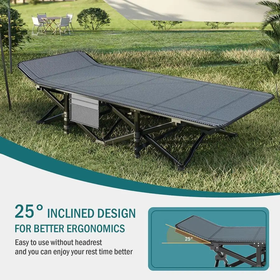 Adults Folding Camping Cot With Comfortable Cushion And Carry Bag