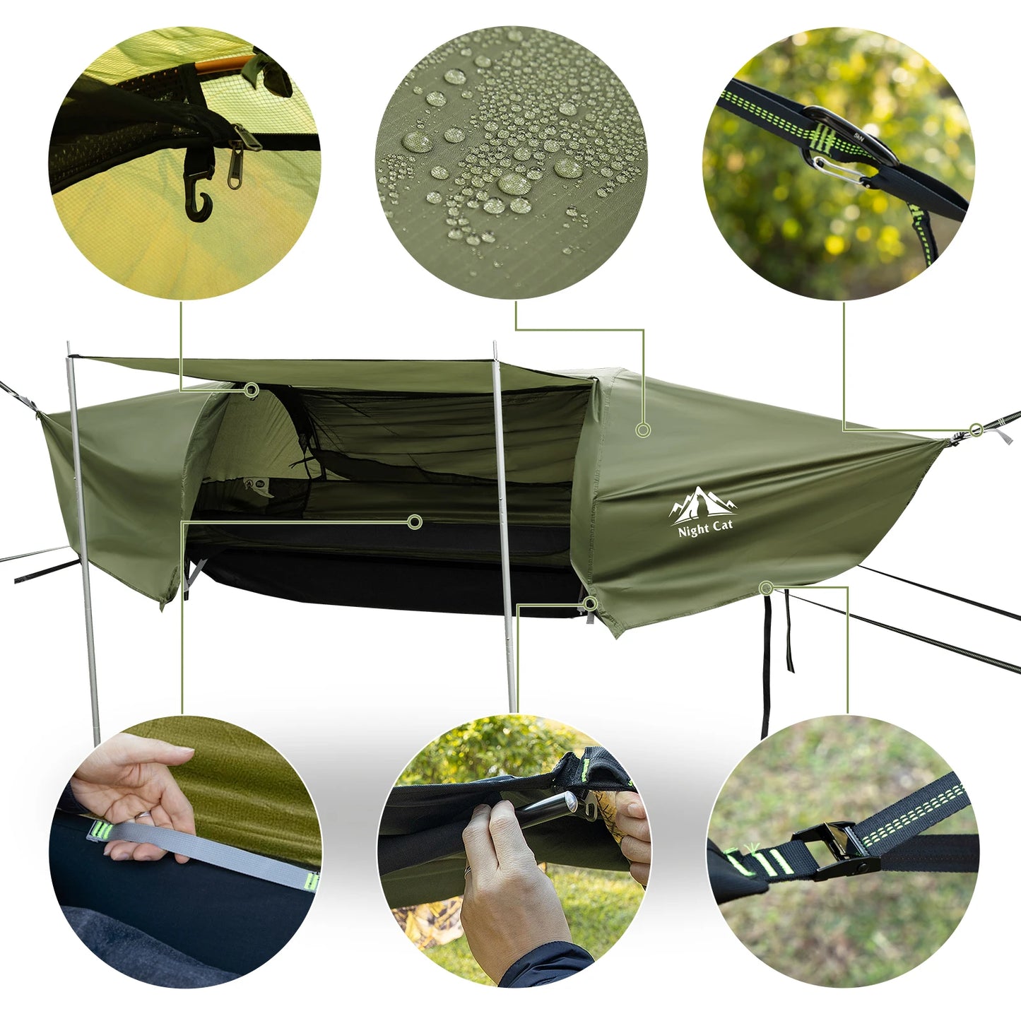 Night Cat Hammock Tent With Mosquito Net Rainfly Storage