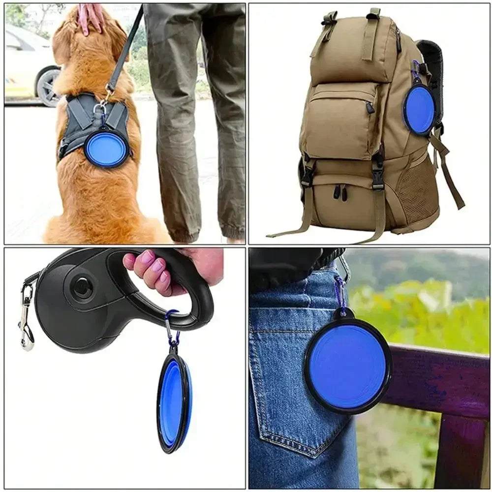 Folding Portable 2-In-1 Pet Feeder Dispenser With Carabiner