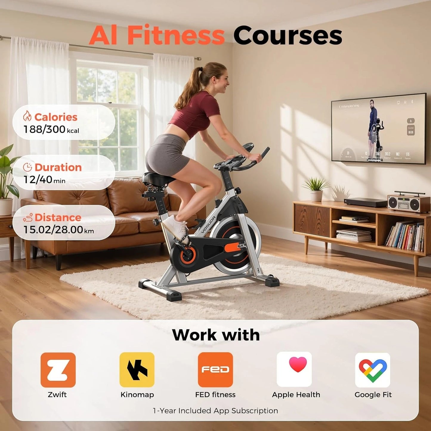 YOSUDA Indoor Magnetic Exercise Bike With Exclusive App Bluetooth