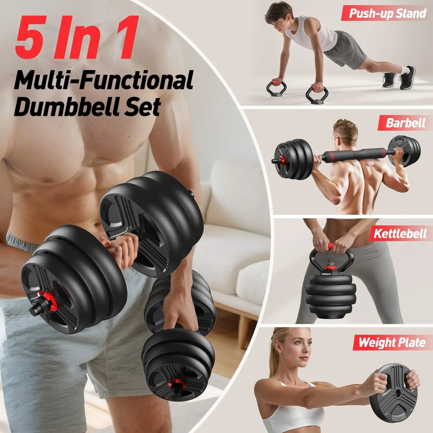 FED Fitness FITPLAM Adjustable 5 In 1 Dumbbell Set