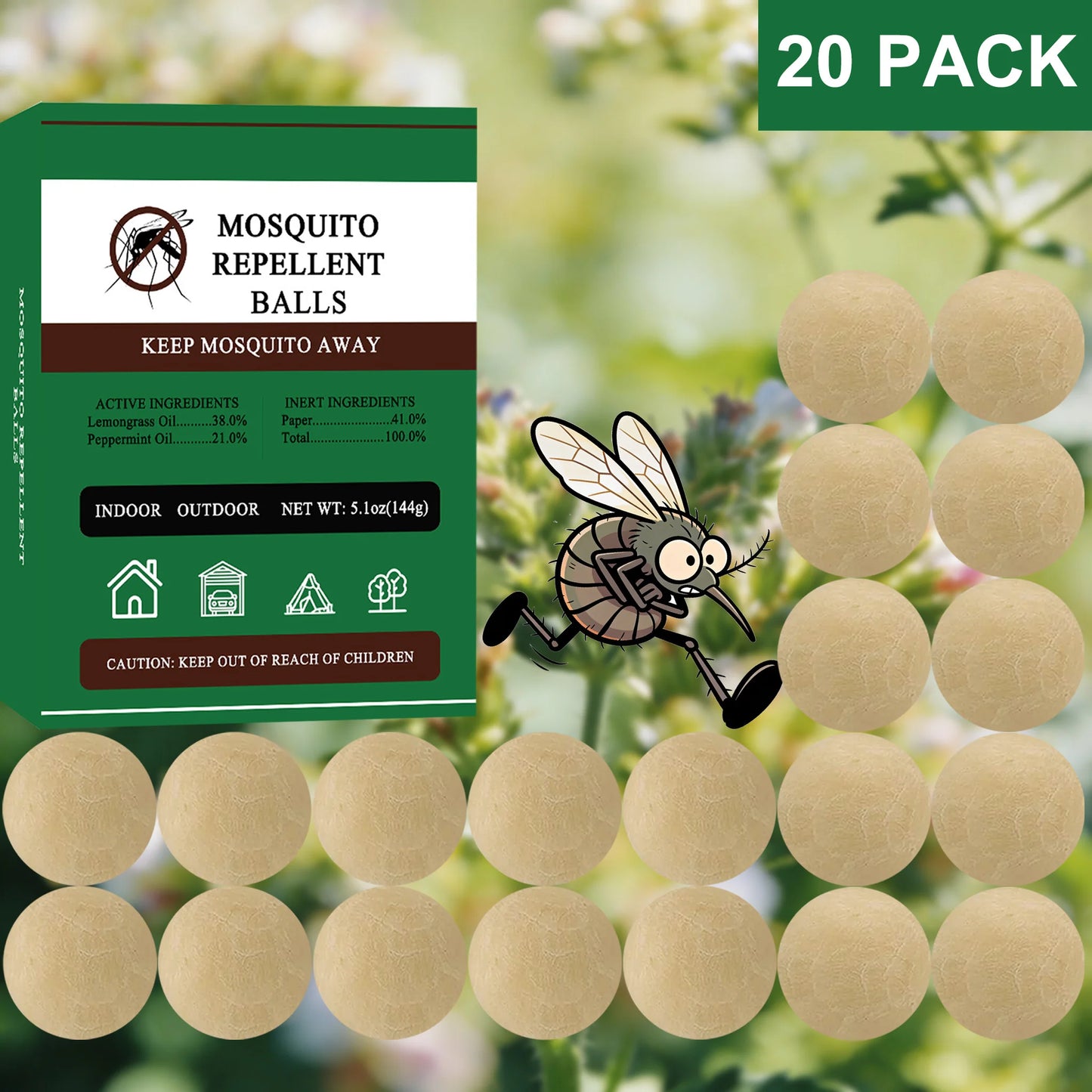 Natural Mosquito Repellent Balls 20 Pcs for Outdoor Use