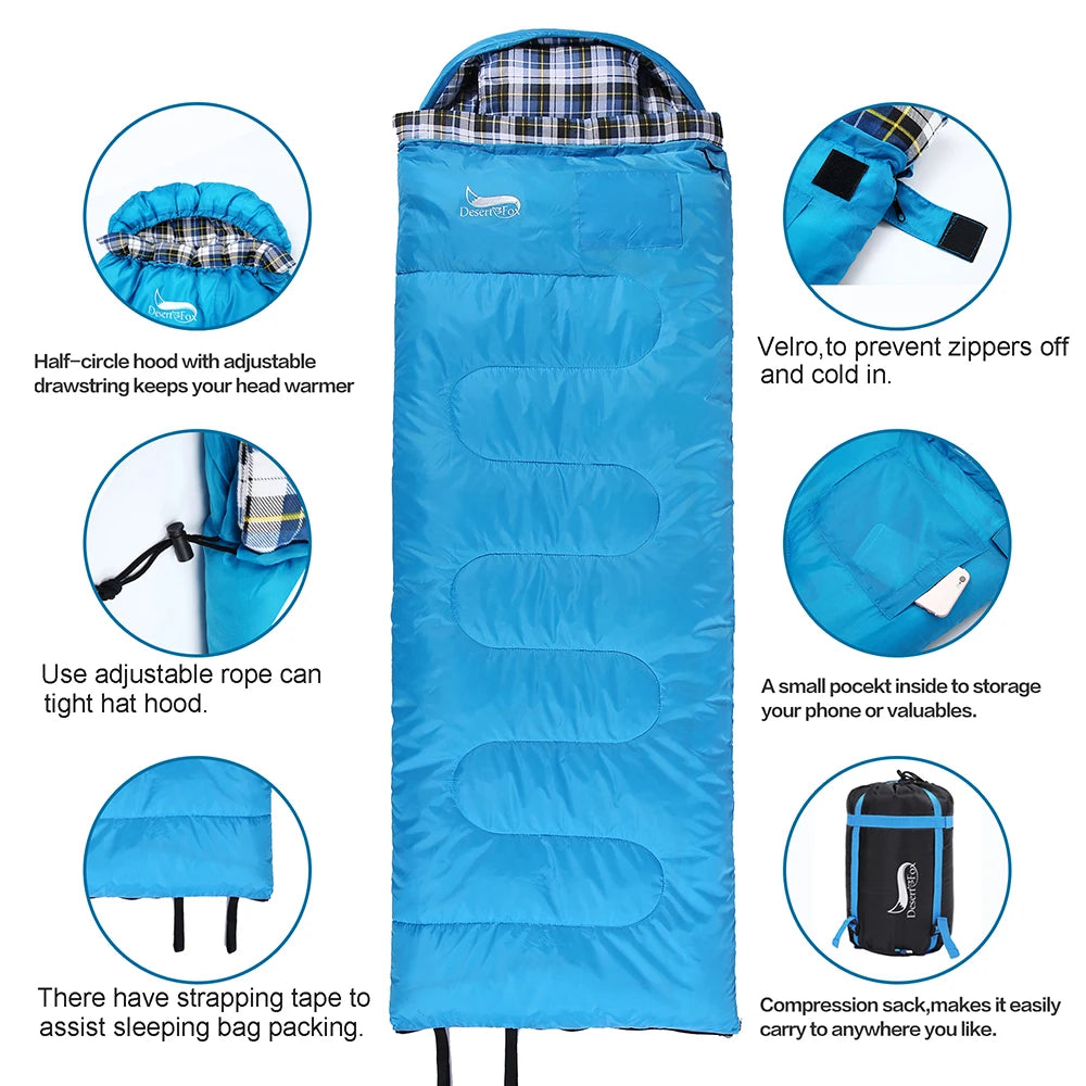 Desert&Fox Winter Soft Flannel Sleeping Bag With Pillow For Camping