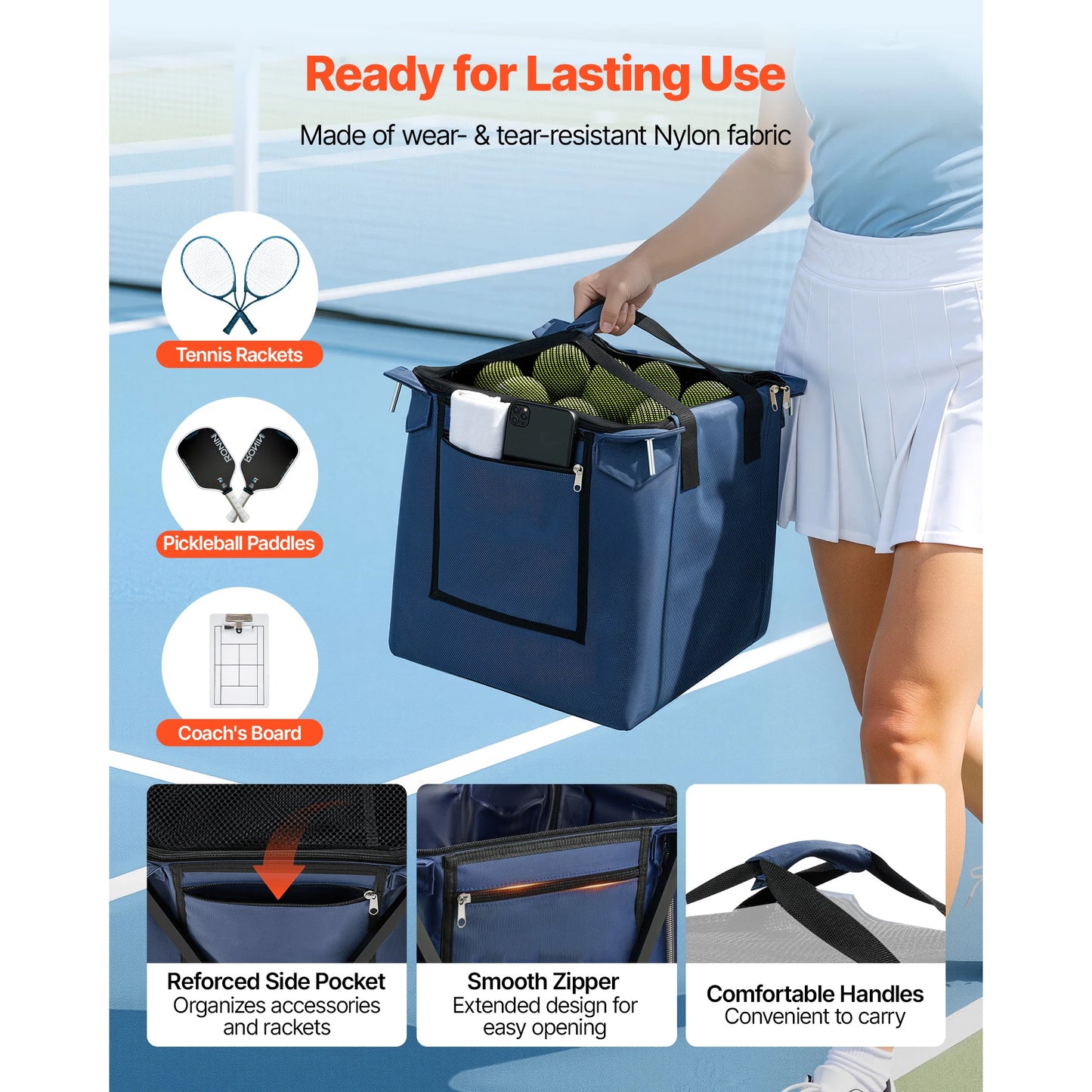 SucceBuy Foldable Tennis And Pickleball Hopper With Wheels