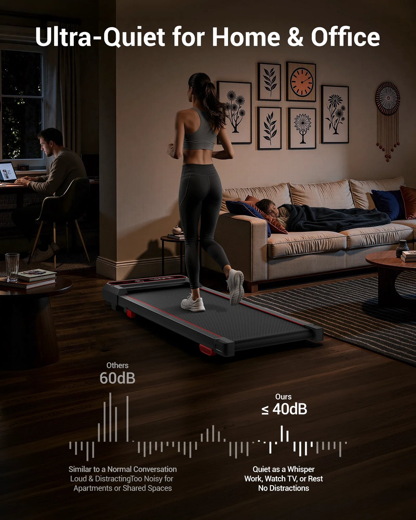 UMAY Under Desk Foldable Walking Pad Treadmill For Home Office