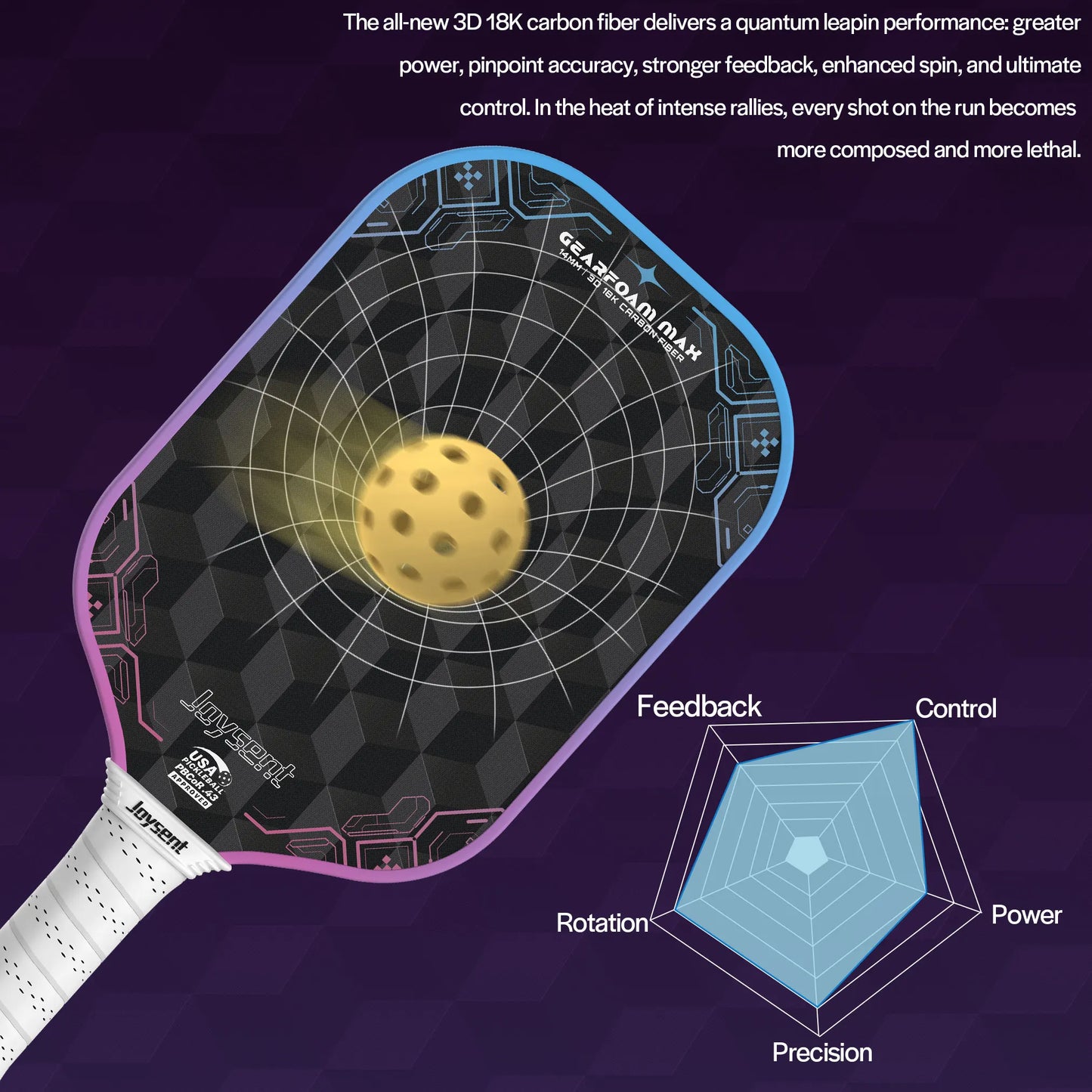 Joysent USAPA Pickleball Paddle 3D 18K Carbon Fiber Core