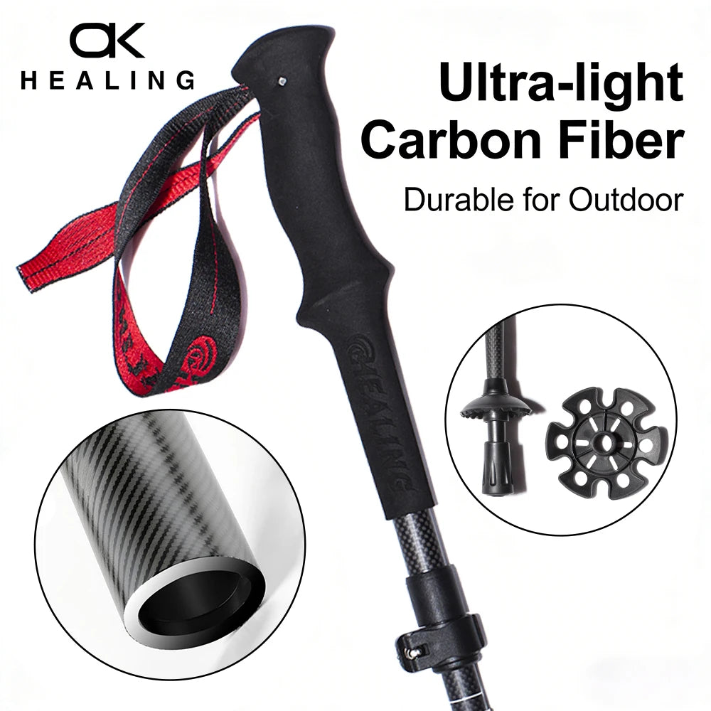 OKHEALING Ultralight Carbon Fiber Trekking Poles Folding Telescopic