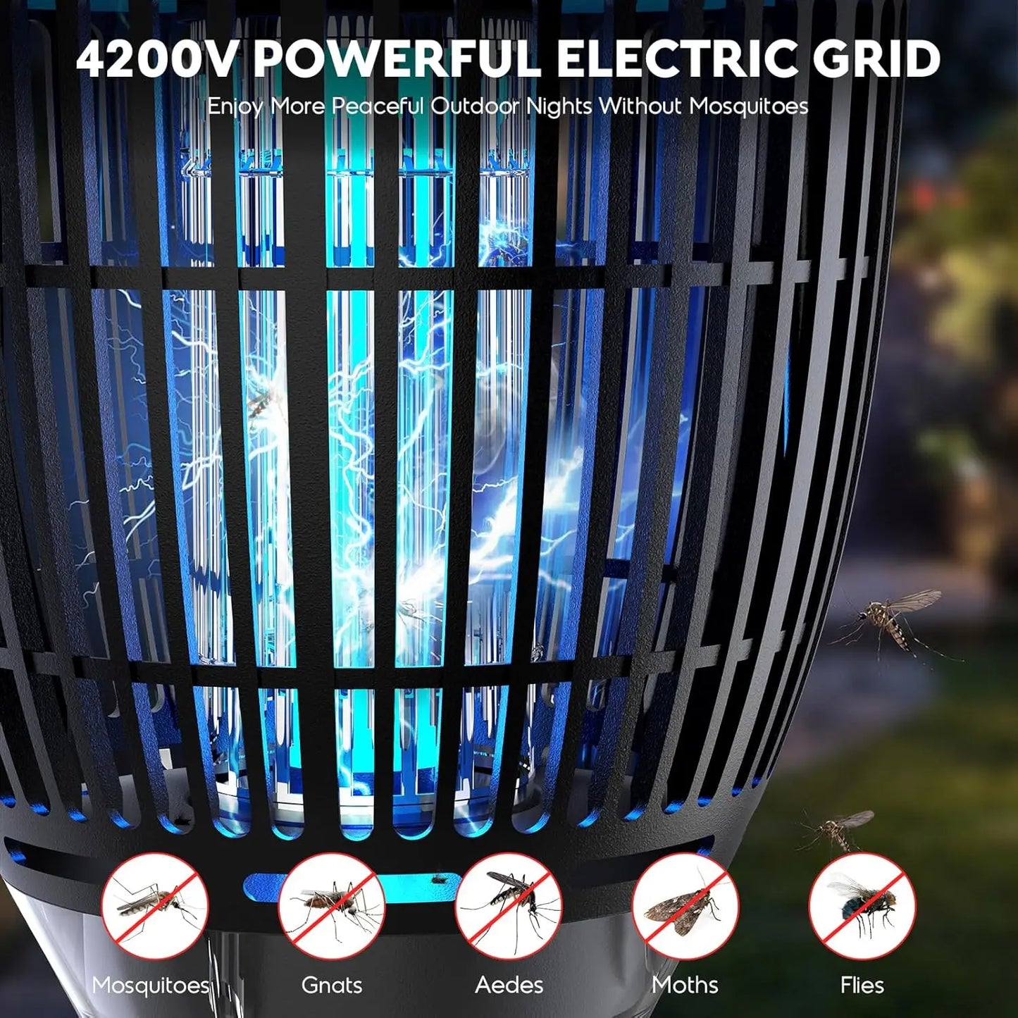 Solar Bug Zapper Outdoor 4200V 3 In 1 Mosquito Trap