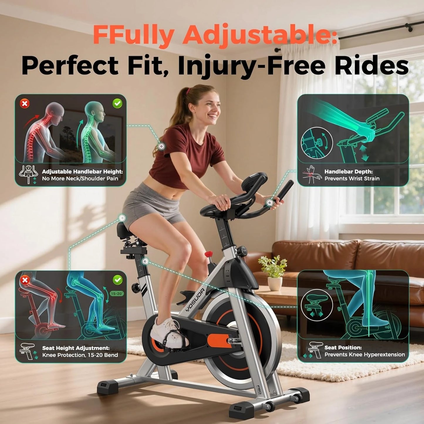 YOSUDA Indoor Magnetic Exercise Bike With Exclusive App Bluetooth