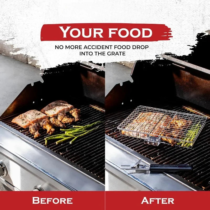 Stainless Steel Large Folding Grill Basket For Outdoor BBQ Fish