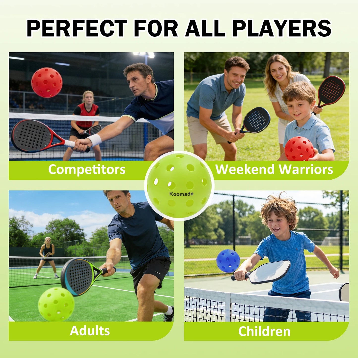 KOOMADE 40-Hole Outdoor Pickleballs USAPA Standard All Weather Pack