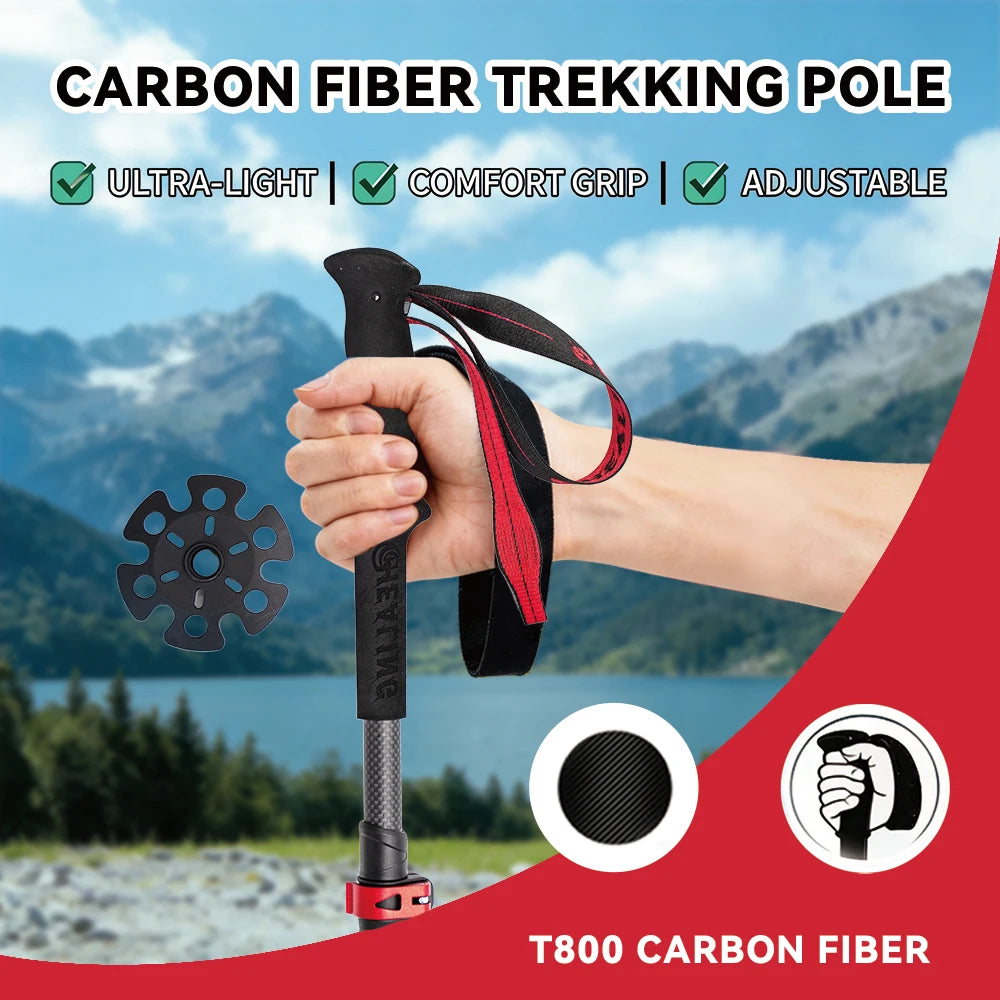 OKHEALING Ultralight Carbon Fiber Trekking Poles Folding Telescopic