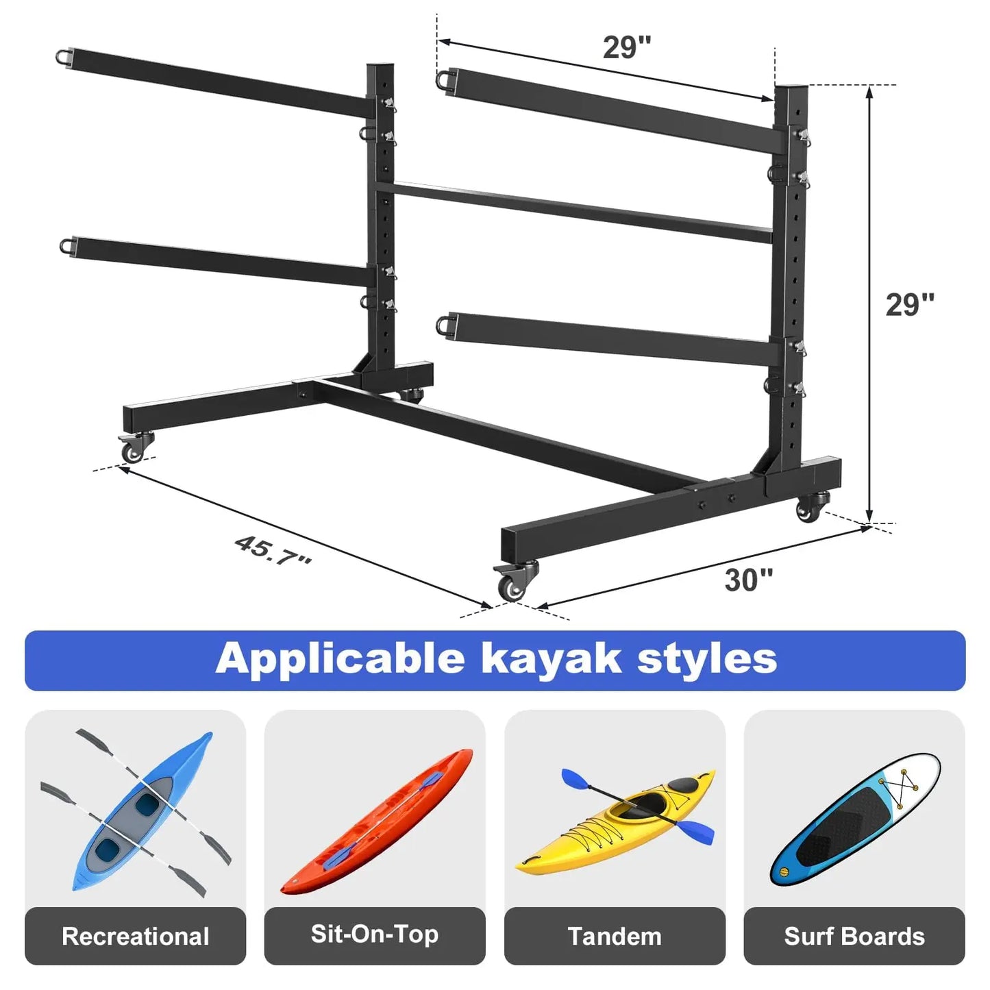 JETTING Heavy Duty Freestanding Storage Rack For Kayaks Canoes SUPs