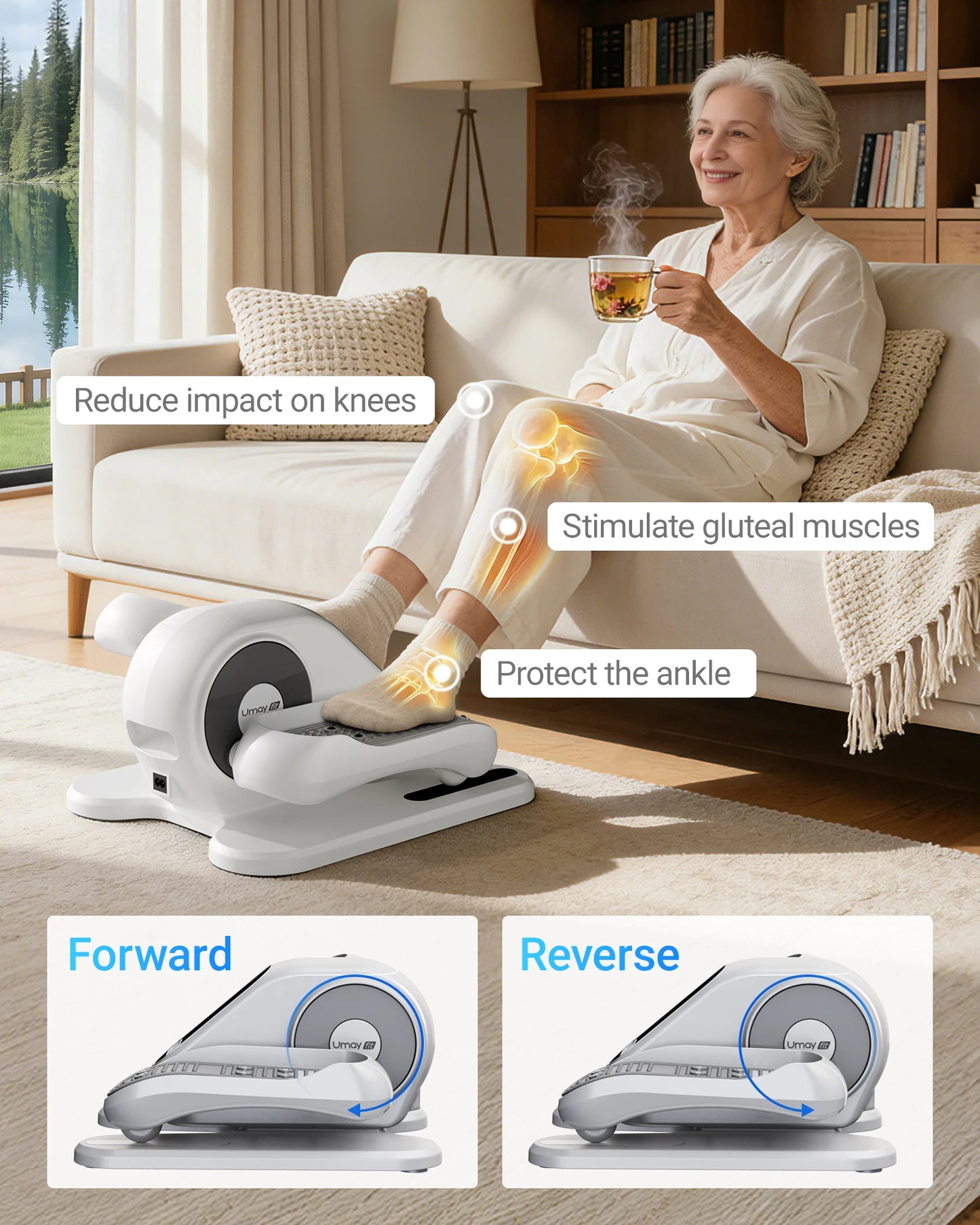 UMAY Under Desk Elliptical Machine 12 Speed With Remote Control