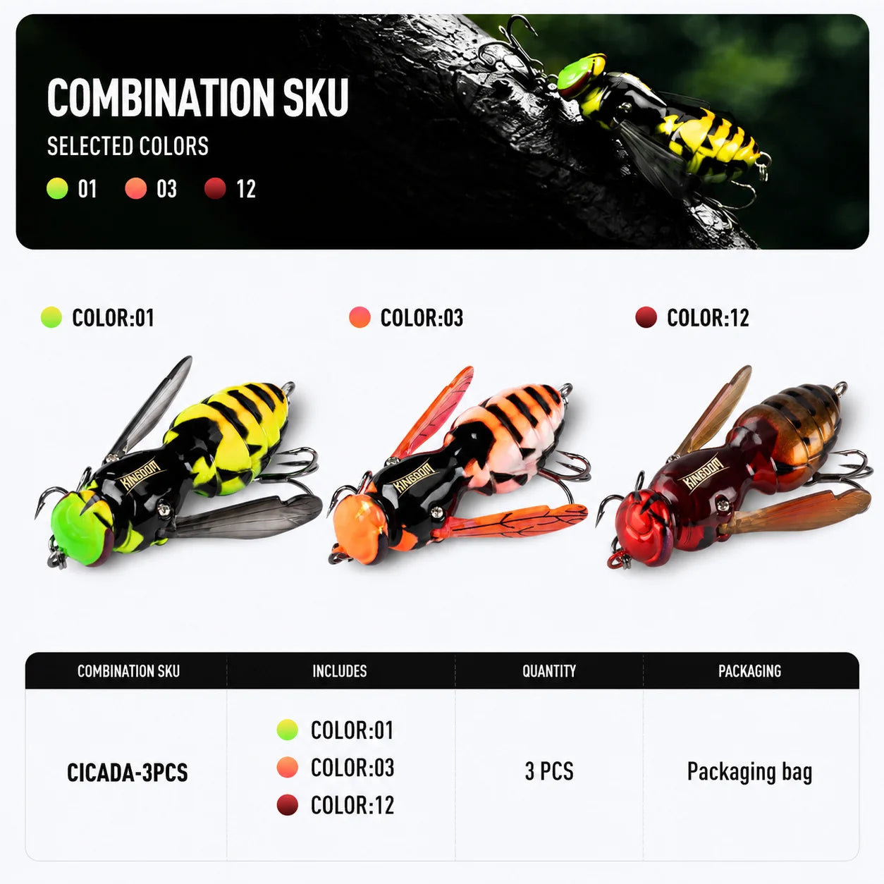 Kingdom Floating Wasp Bait 3pcs Fishing Lures Topwater