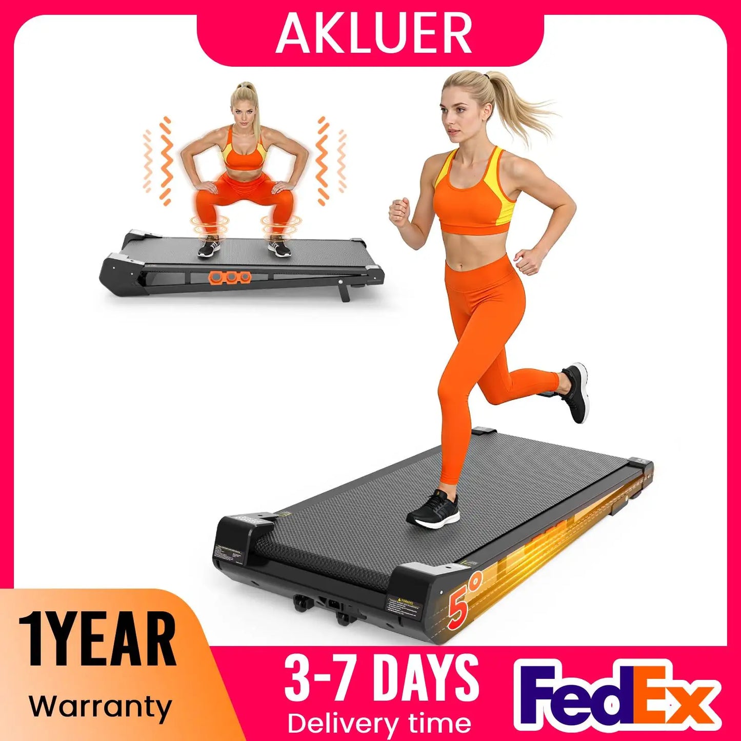 AKLUER Walking Vibration Pad Treadmill With Incline And Remote Control