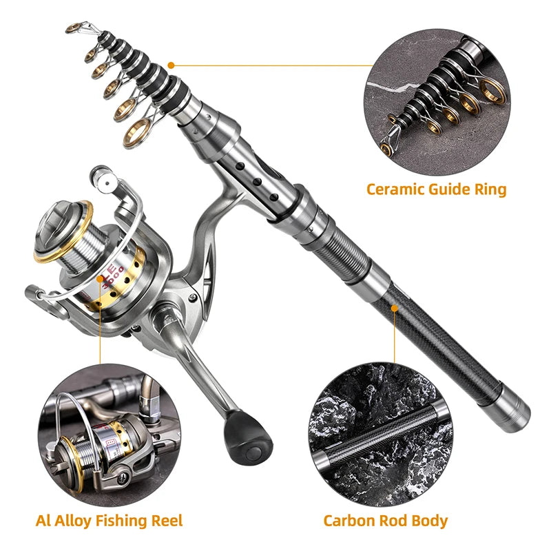 Carbon Fiber Telescopic Fishing Rod And Reel Combo