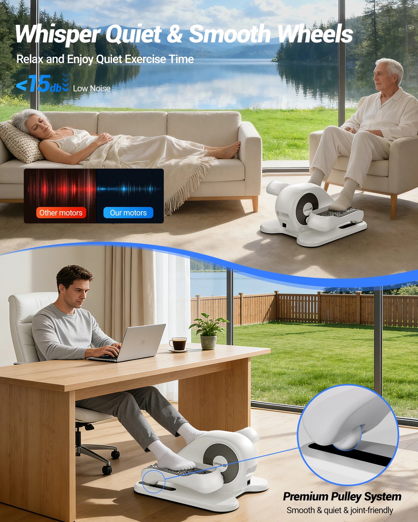 UMAY Under Desk Elliptical Machine 12 Speed With Remote Control