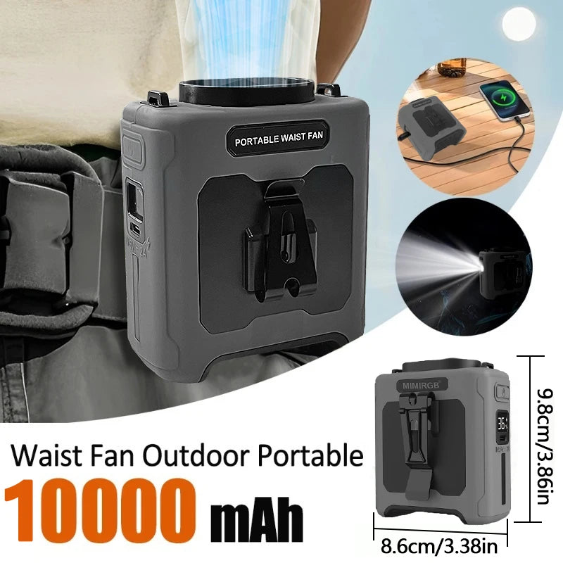 Rechargeable Portable Neck And Waist Clip Fan 10000mAh Flashlight