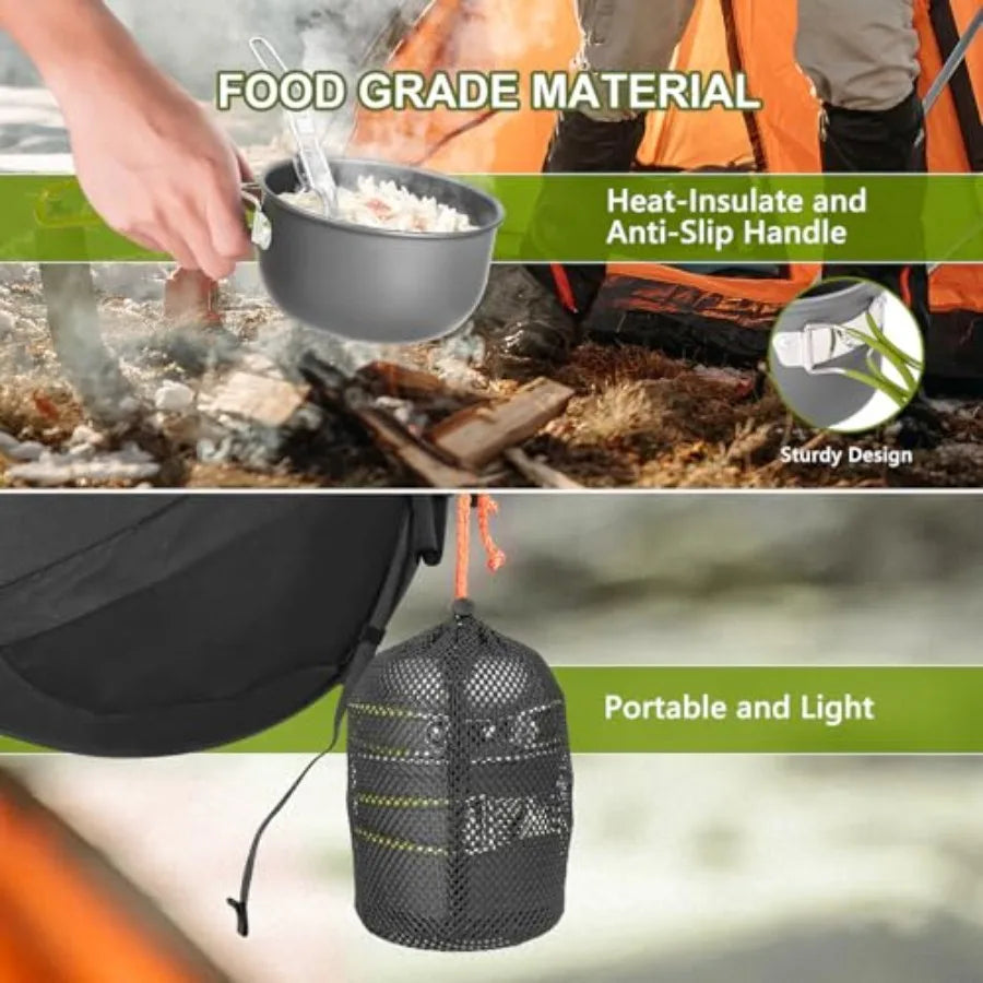 Portable Camping Cookware Set With Nonstick Pans And Folding Fork