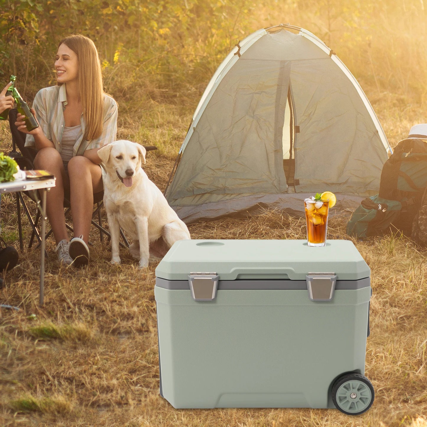 Insulated Wheeled Portable Cooler For Outdoor Fishing