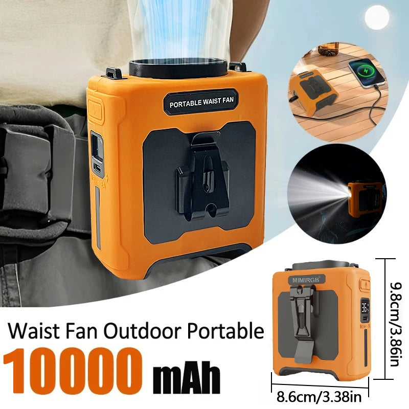 Rechargeable Portable Neck And Waist Clip Fan 10000mAh Flashlight