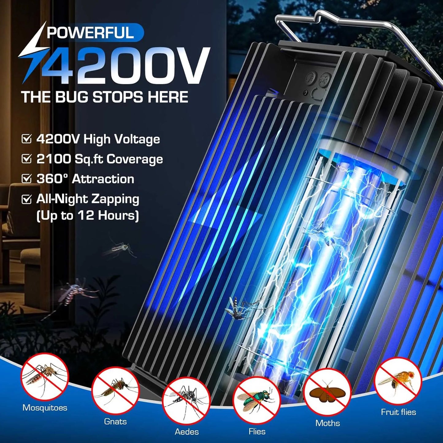 Solar Cordless Outdoor Bug Zapper With Ground Bracket
