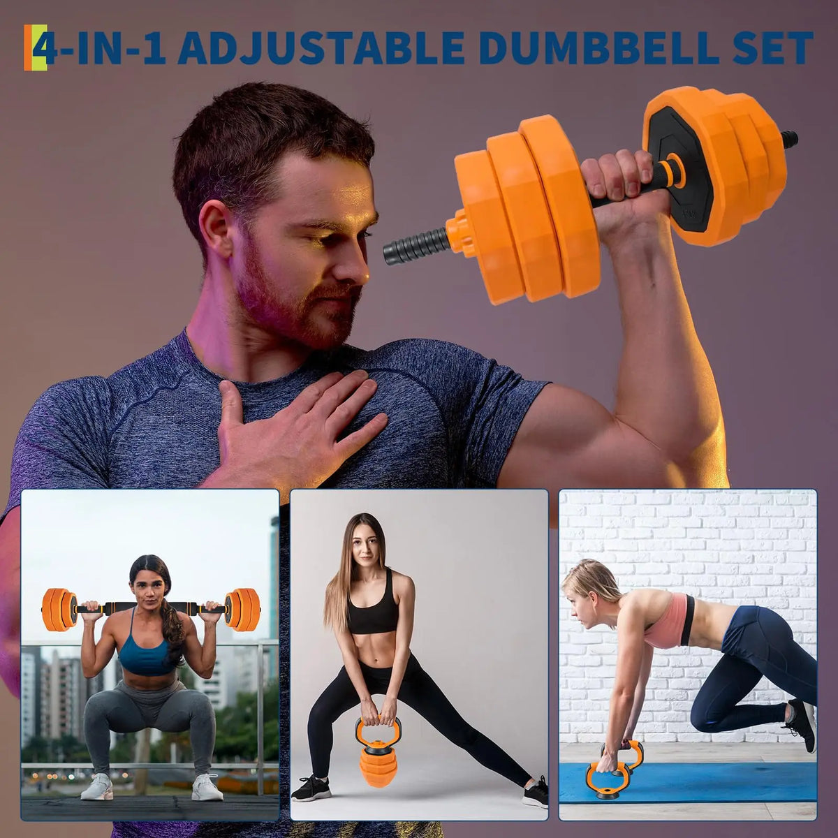 Adjustable Dumbbell Set With Barbell And Kettlebell Options