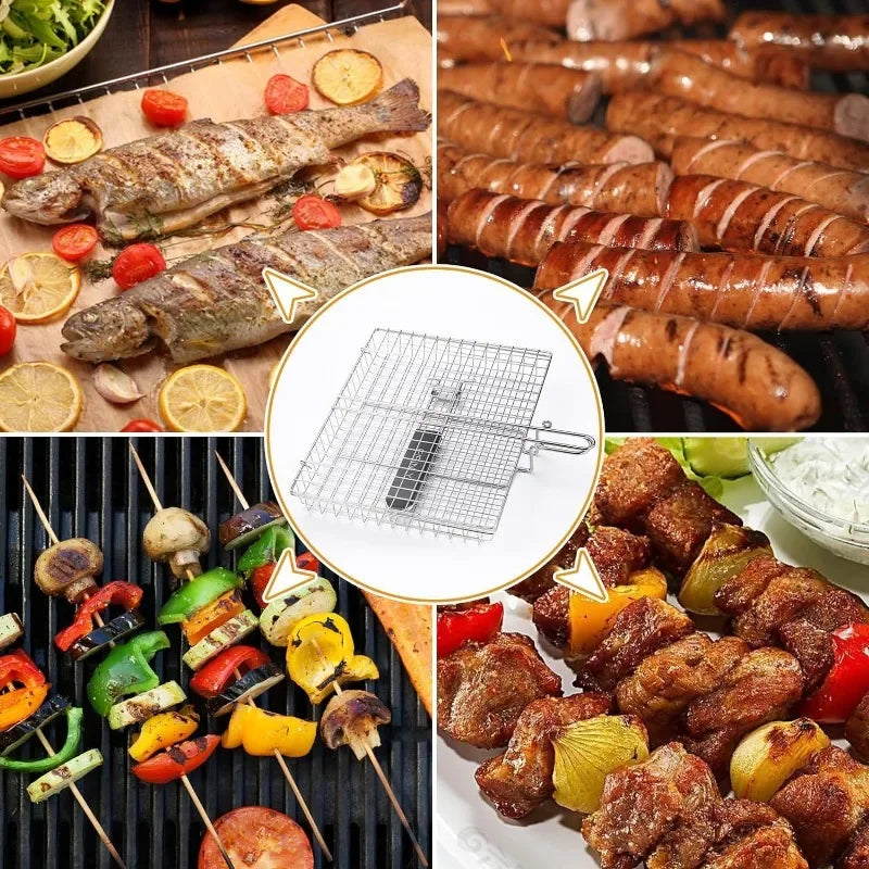 Stainless Steel Large Folding Grill Basket For Outdoor BBQ Fish