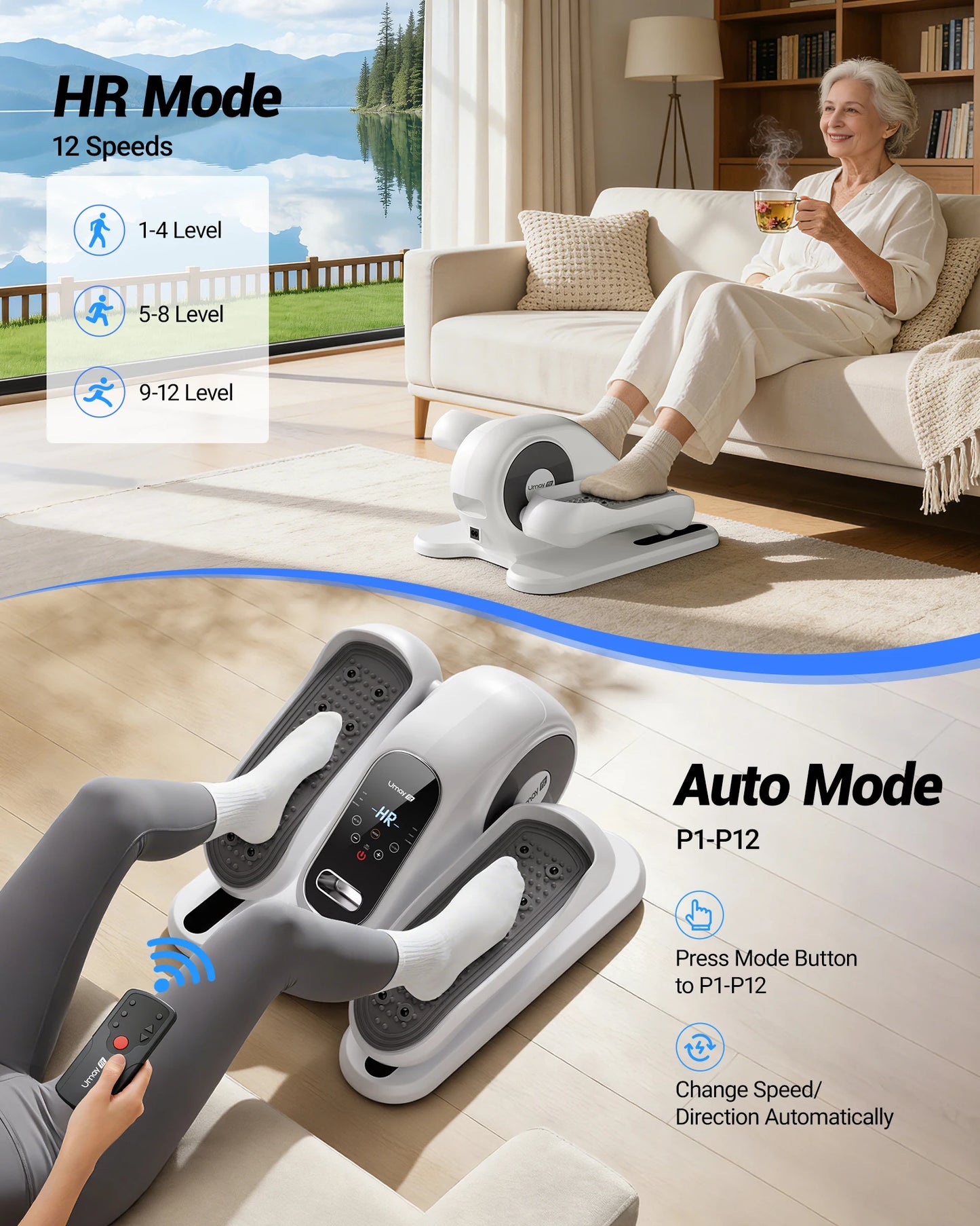 UMAY Under Desk Elliptical Machine 12 Speed With Remote Control