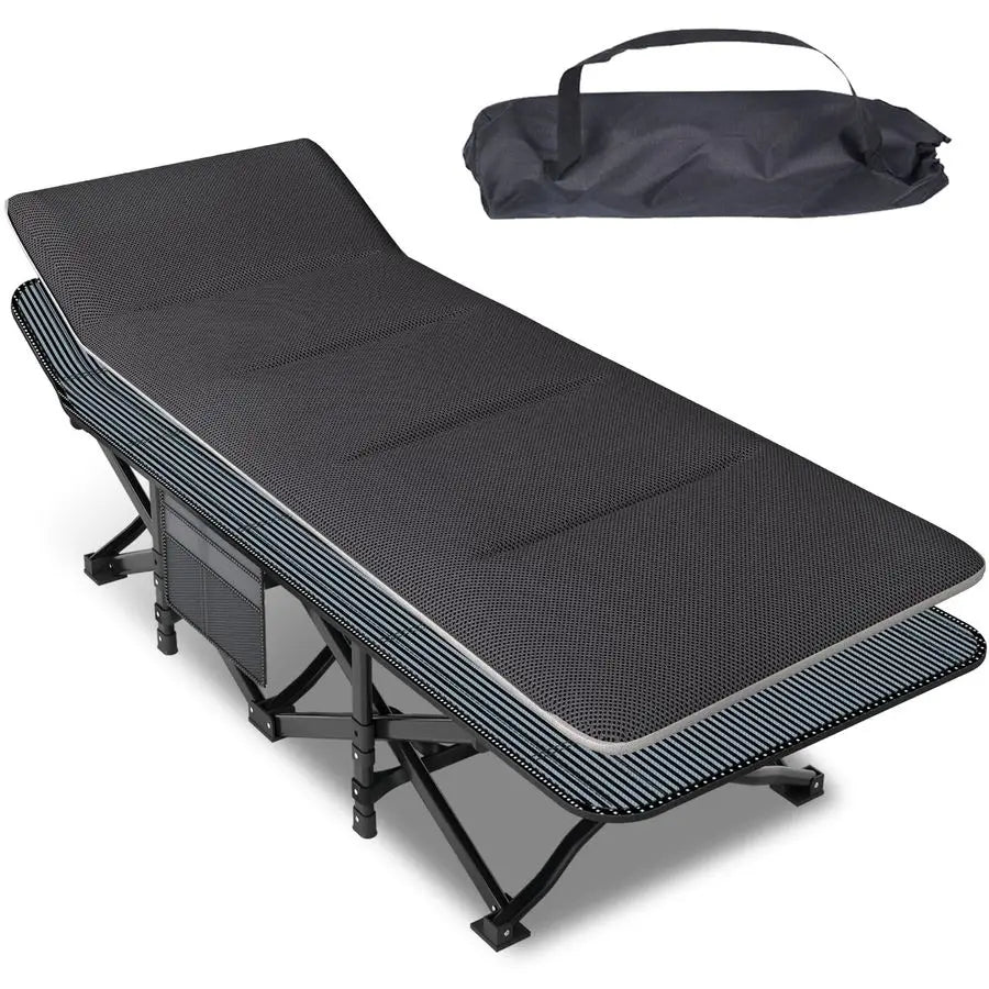 Adults Folding Camping Cot With Comfortable Cushion And Carry Bag