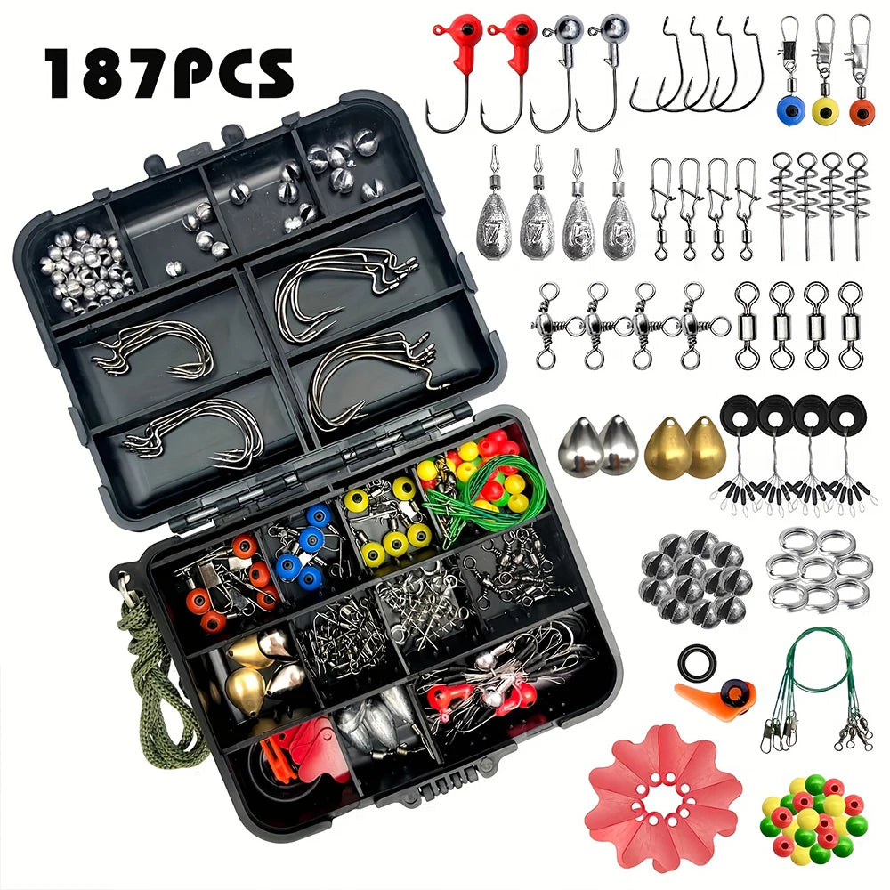 187 Piece Fishing Gear Kit With Tackle Box And Hooks