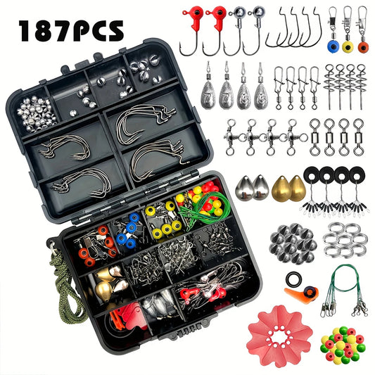 187 Piece Fishing Gear Kit With Tackle Box And Hooks