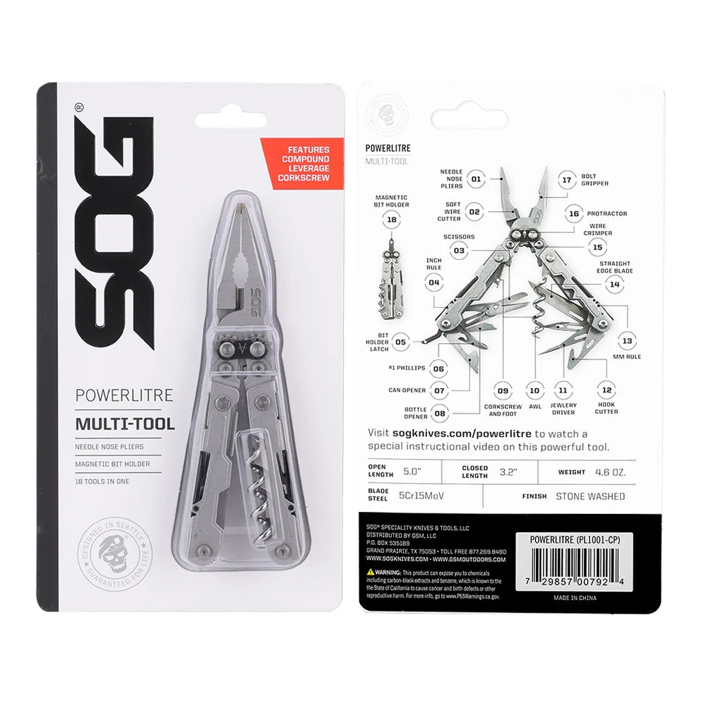 SOG PowerLitre Stainless Steel Multitool With Corkscrew