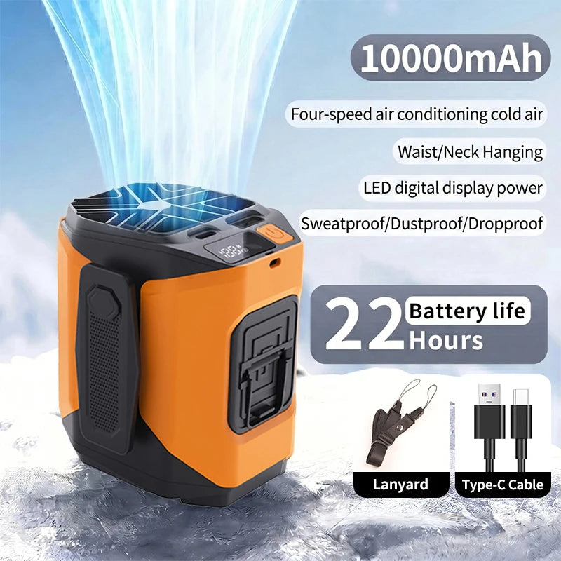 Rechargeable Portable Neck And Waist Clip Fan 10000mAh Flashlight