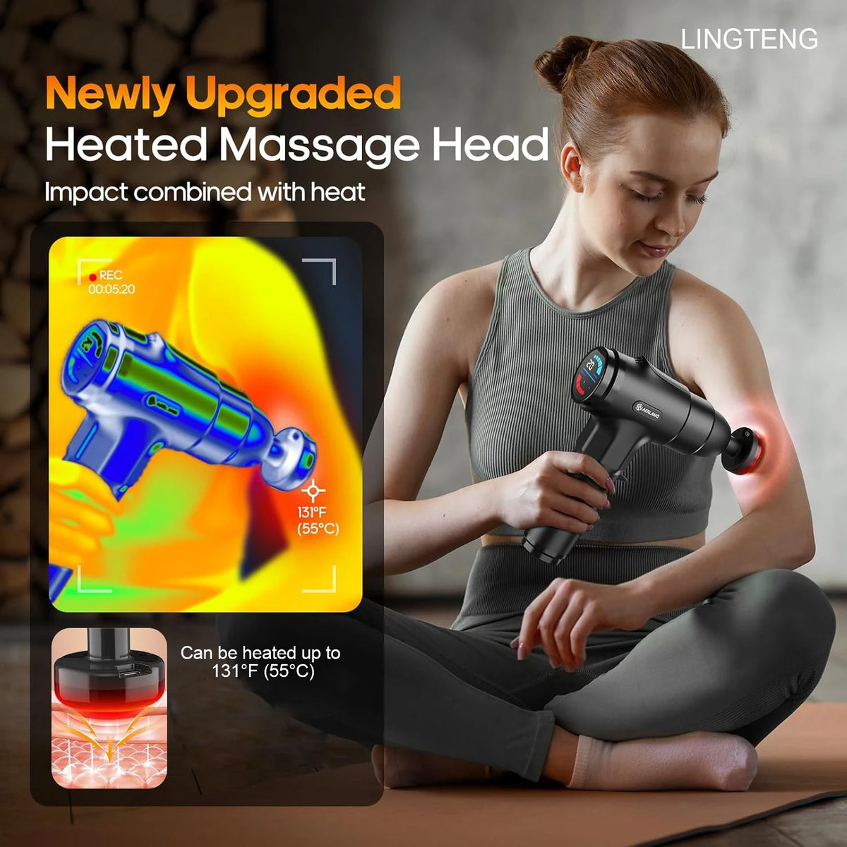 Lingteng Silent Heating Deep Tissue Percussion Massage Gun