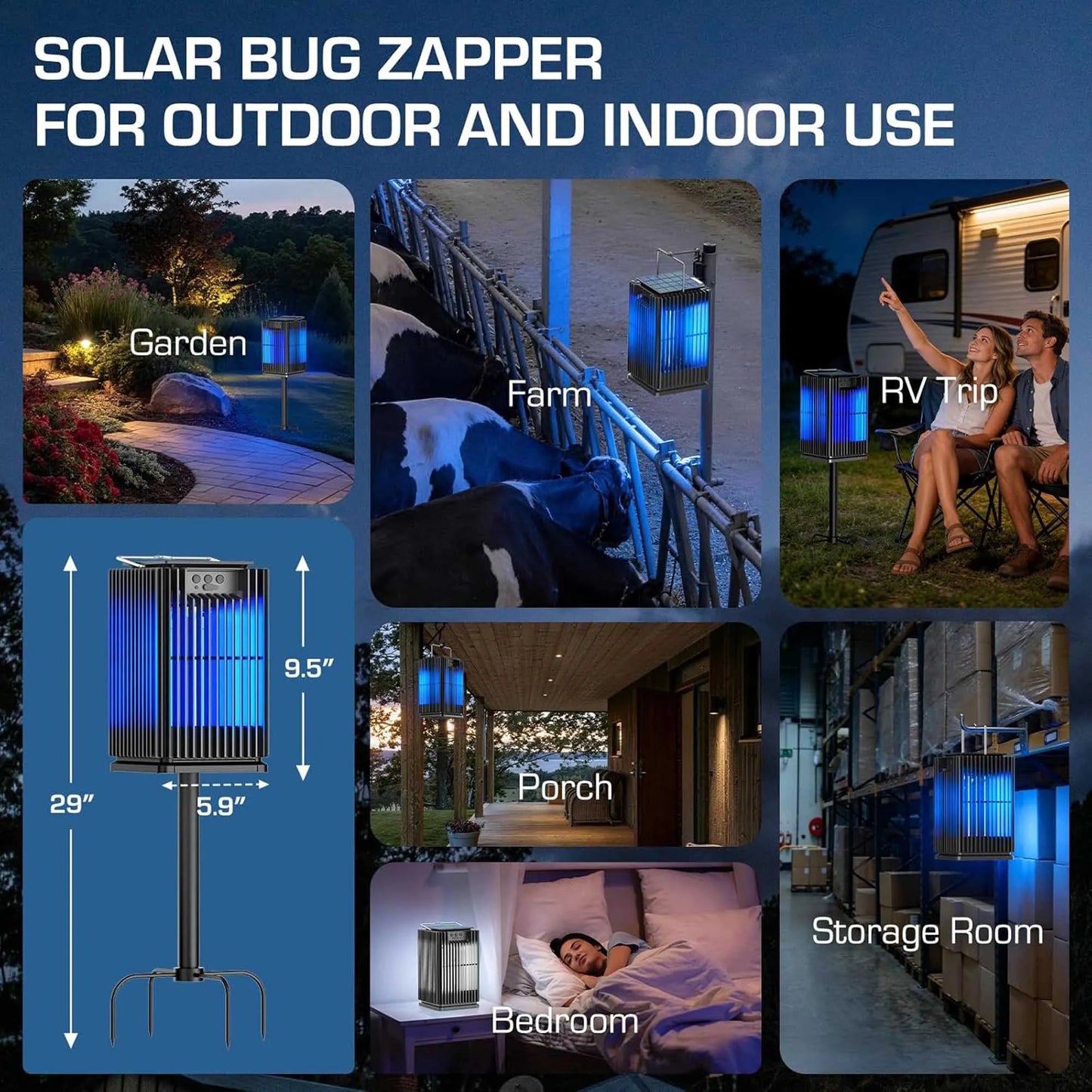 Solar Cordless Outdoor Bug Zapper With Ground Bracket