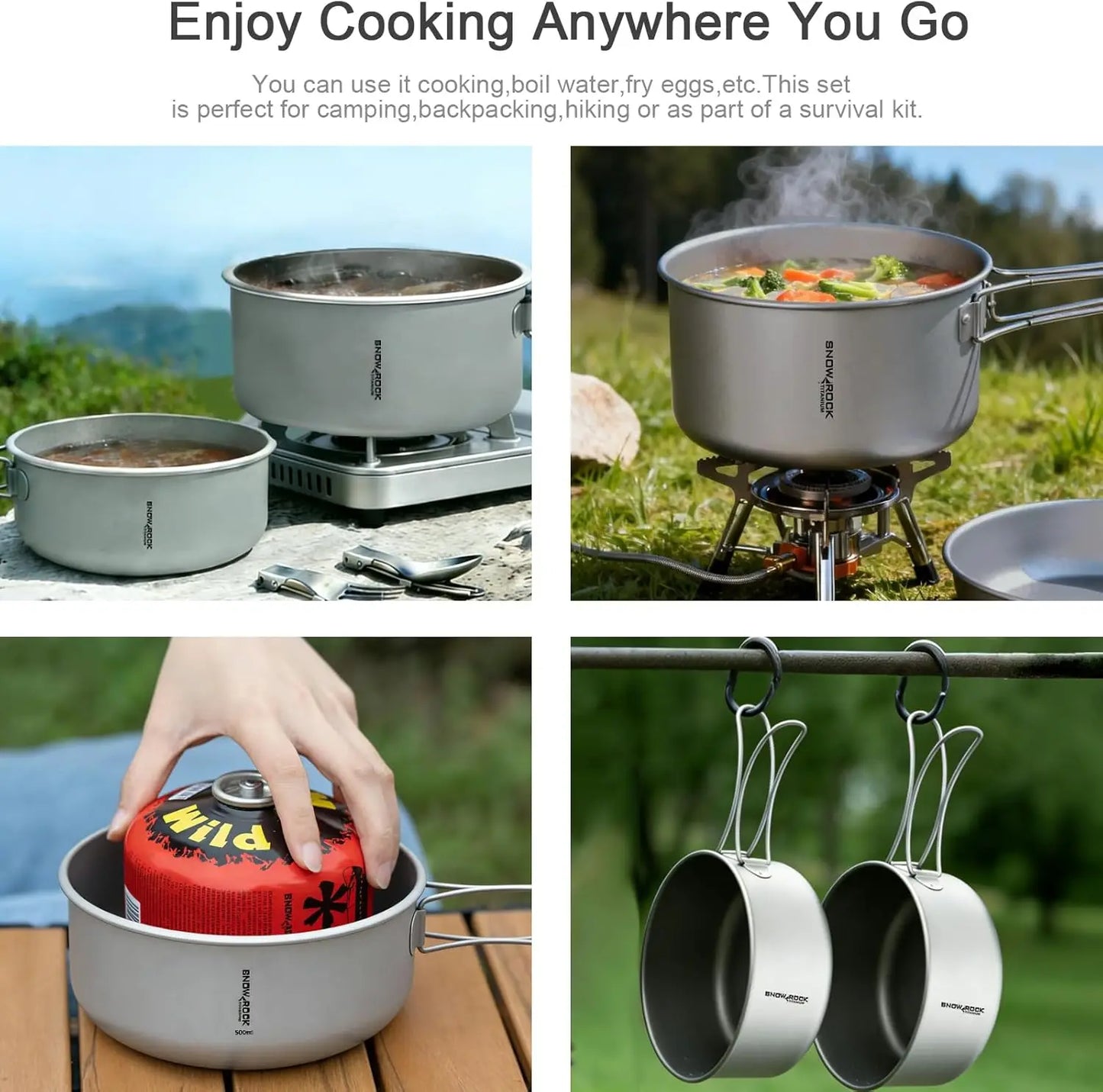 Titanium 3 In 1 Cookware Set With Folding Handle For Camping