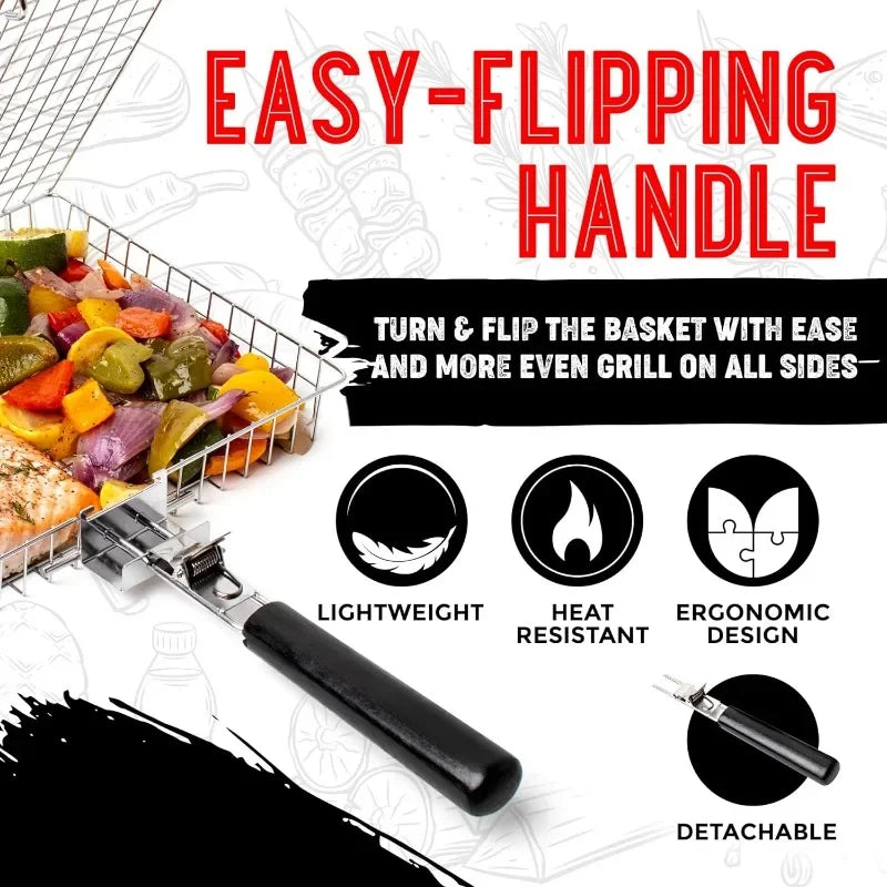 Stainless Steel Large Folding Grill Basket For Outdoor BBQ Fish