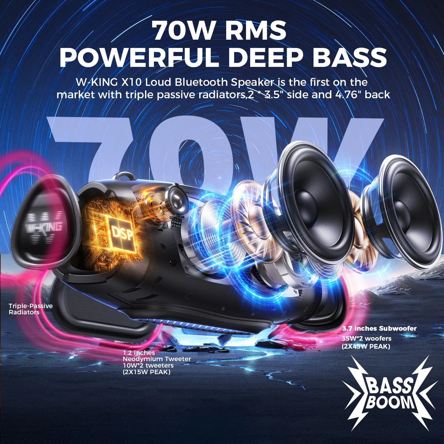 W-King X10MIC Portable Waterproof Bluetooth Speaker With Wireless Mic