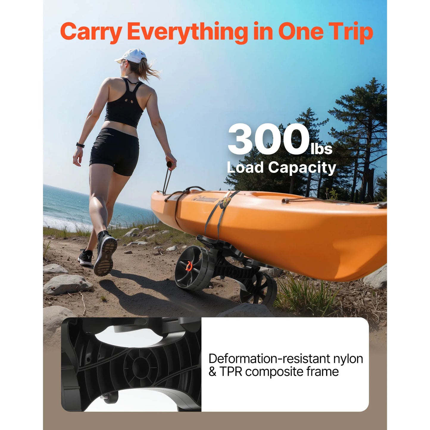 SucceBuy Kayak Cart 300 Pound Capacity Foldable Trolley