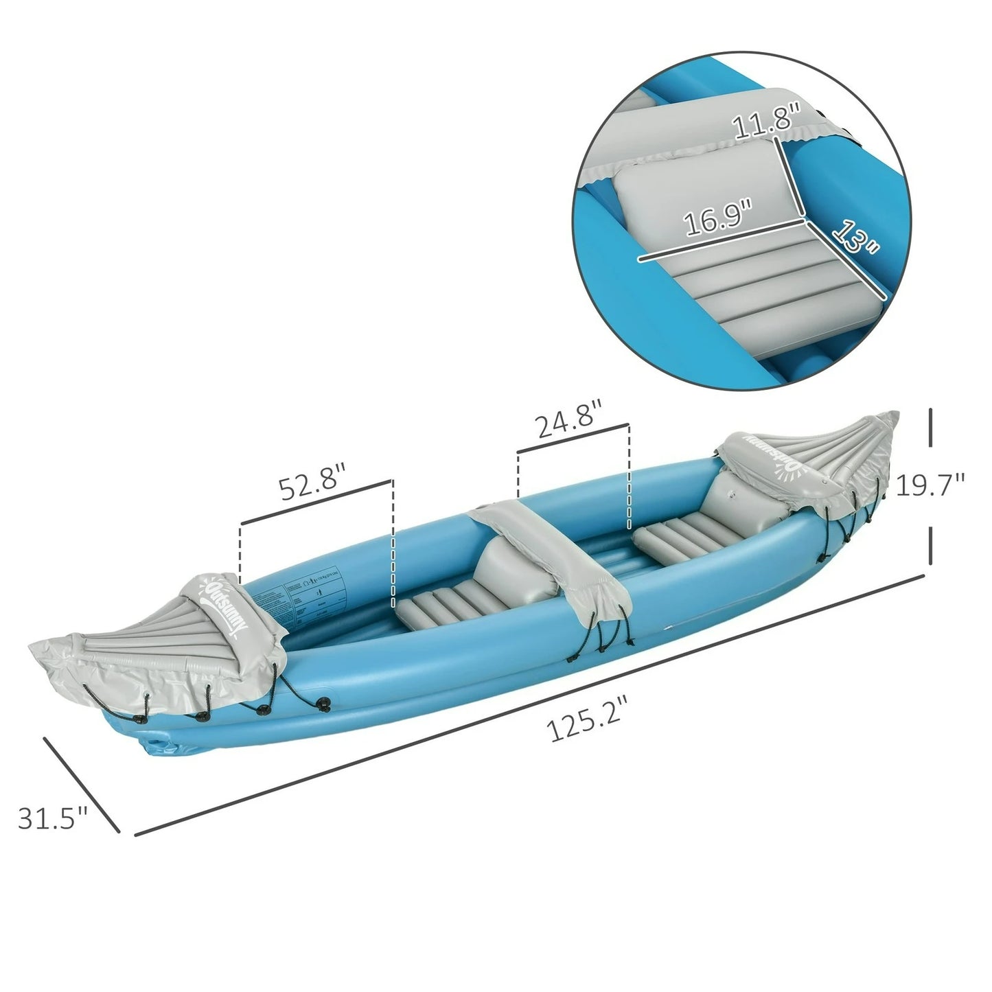 Aosom Inflatable Kayak Two-Person Fishing Boat With Carry Bag