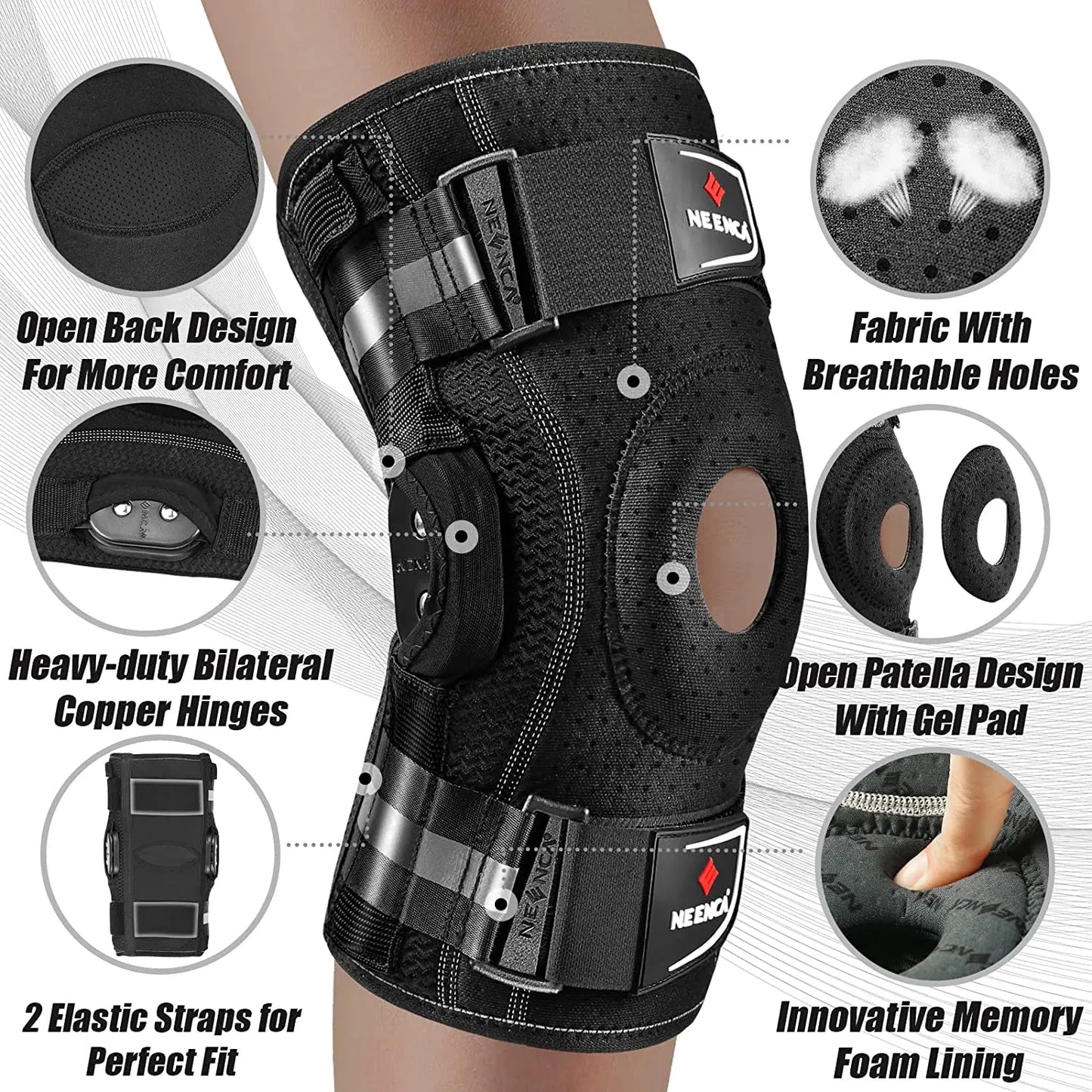 NEENCA Hinged Knee Brace For Pain Relief With Side Stabilizers