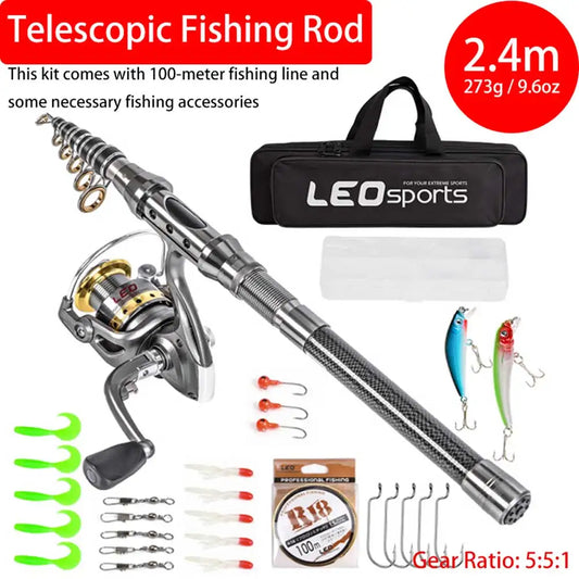 Carbon Fiber Telescopic Fishing Rod And Reel Combo