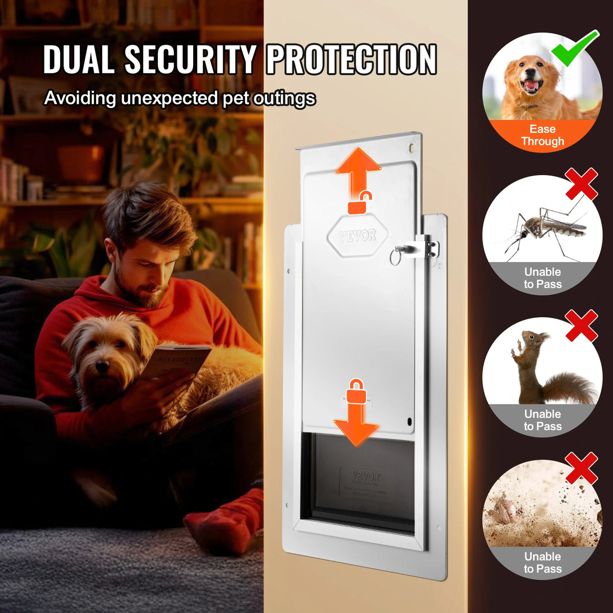 Weatherproof Metal Frame Pet Door With Lock And Three Flaps