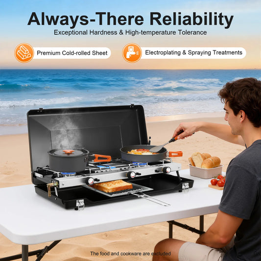Portable 3-Burner Outdoor Camping Gas Stove Propane Butane Grill