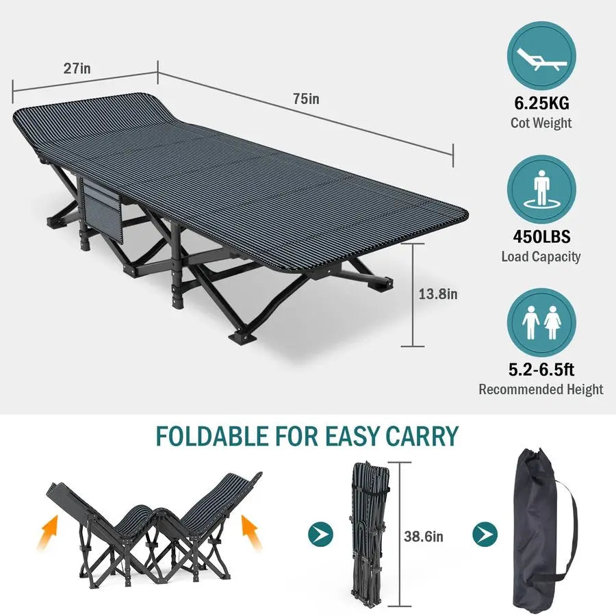 Adults Folding Camping Cot With Comfortable Cushion And Carry Bag